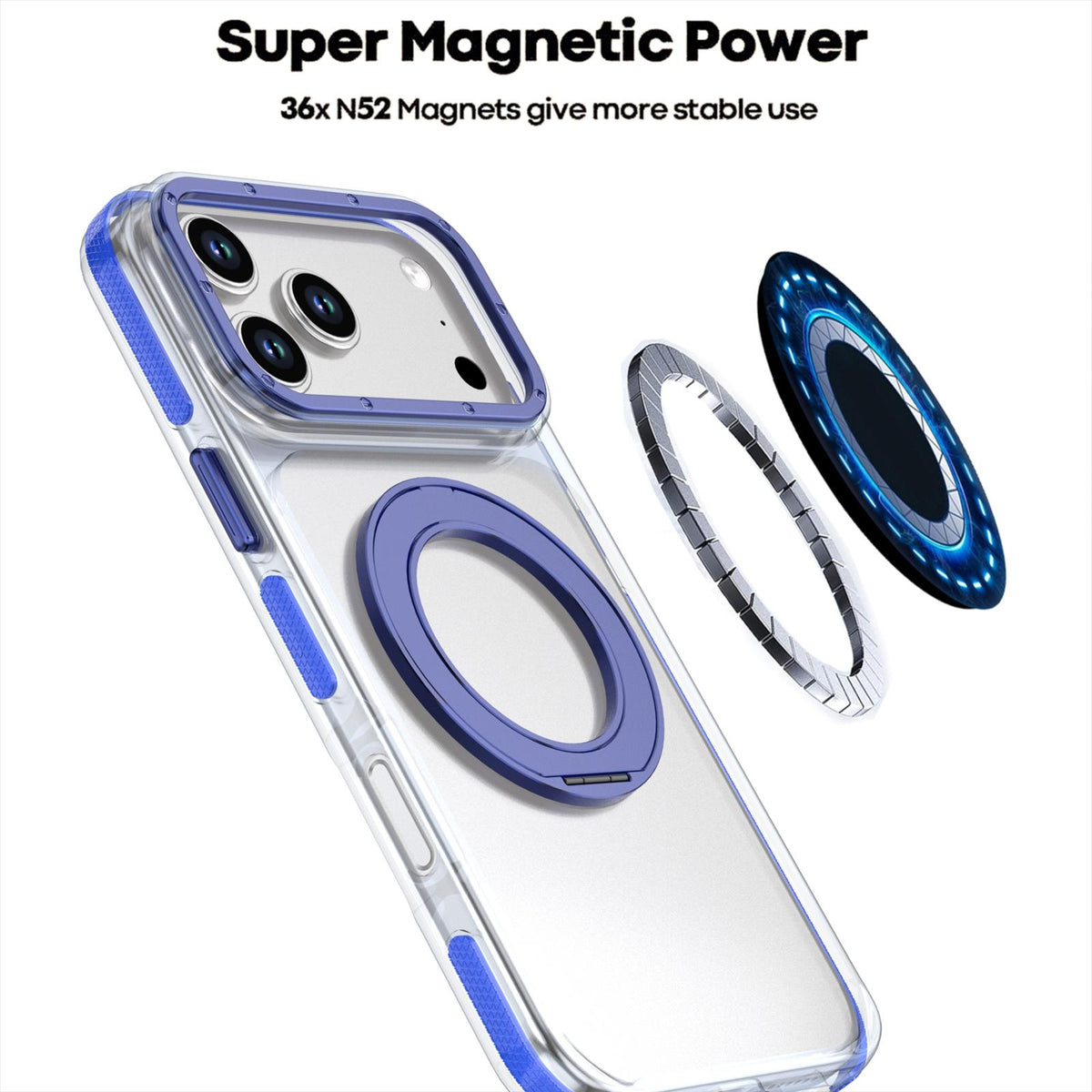 For iPhone 17 Pro Max Dual Color Clear 360 Degree Rotation Holder Magnetic Phone Case - Dark Blue - EDA009691602G