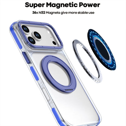 For iPhone 17 Pro Max Dual Color Clear 360 Degree Rotation Holder Magnetic Phone Case - Dark Blue - EDA009691602G