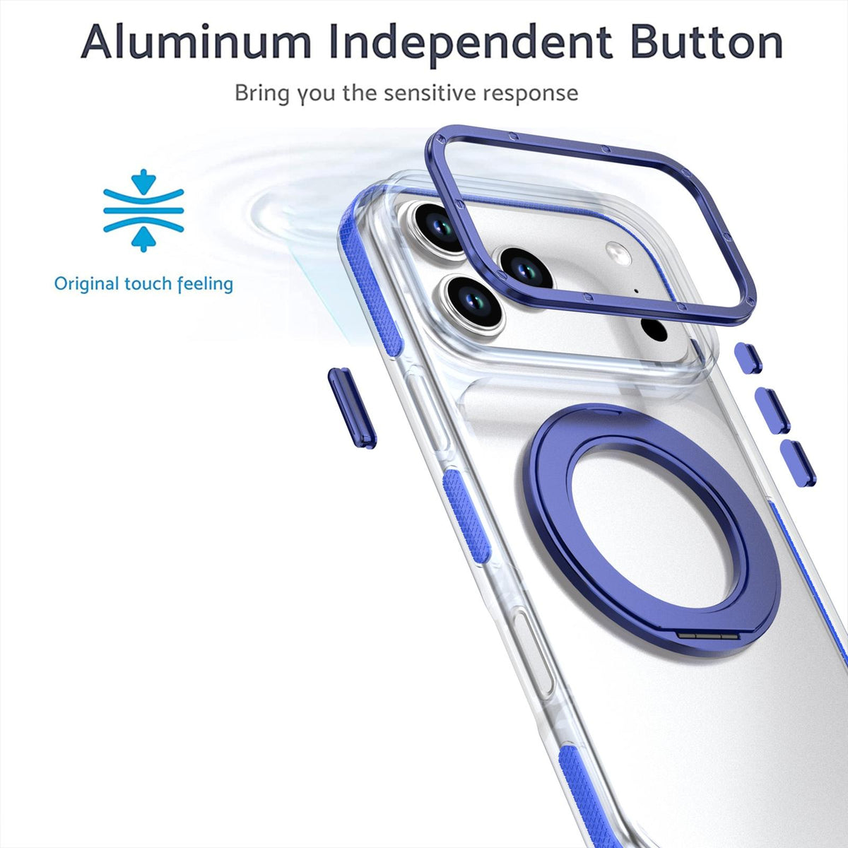 For iPhone 17 Pro Max Dual Color Clear 360 Degree Rotation Holder Magnetic Phone Case - Dark Blue - EDA009691602G