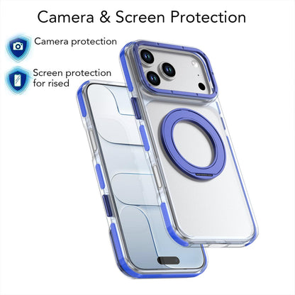 For iPhone 17 Pro Max Dual Color Clear 360 Degree Rotation Holder Magnetic Phone Case - Dark Blue - EDA009691602G