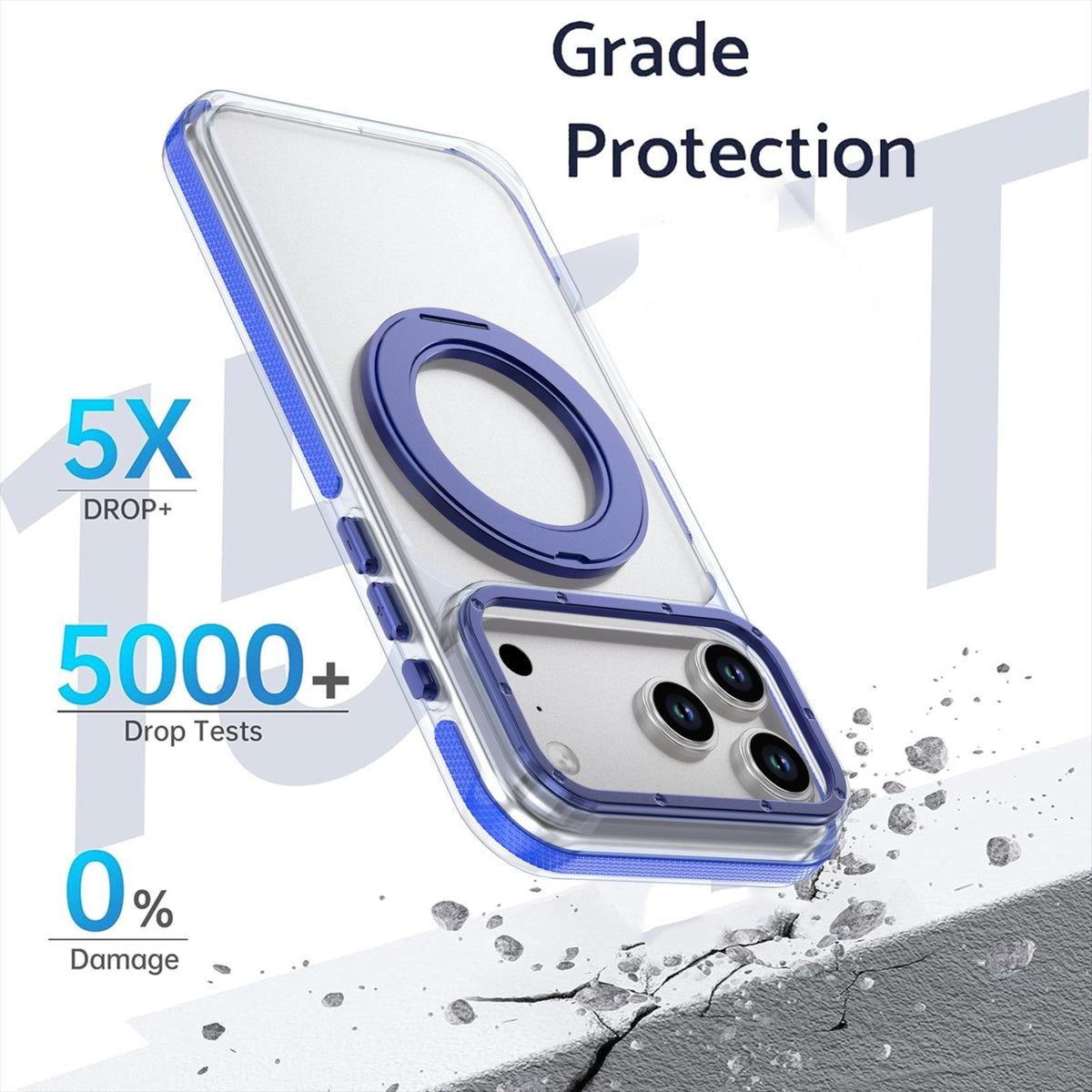 For iPhone 17 Pro Max Dual Color Clear 360 Degree Rotation Holder Magnetic Phone Case - Dark Blue - EDA009691602G