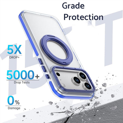 For iPhone 17 Pro Max Dual Color Clear 360 Degree Rotation Holder Magnetic Phone Case - Dark Blue - EDA009691602G