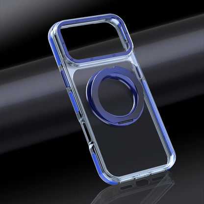 For iPhone 17 Pro Max Dual Color Clear 360 Degree Rotation Holder Magnetic Phone Case - Dark Blue - EDA009691602G