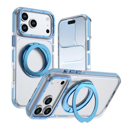For iPhone 17 Pro Max Dual Color Clear 360 Degree Rotation Holder Magnetic Phone Case - Sky Blue - EDA009691602H