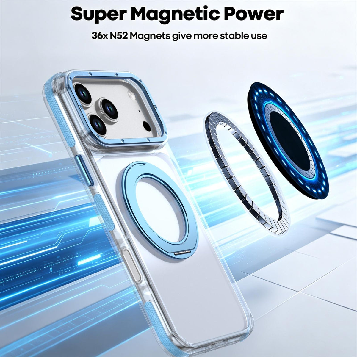 For iPhone 17 Pro Max Dual Color Clear 360 Degree Rotation Holder Magnetic Phone Case - Sky Blue - EDA009691602H
