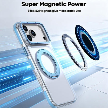 For iPhone 17 Pro Max Dual Color Clear 360 Degree Rotation Holder Magnetic Phone Case - Sky Blue - EDA009691602H