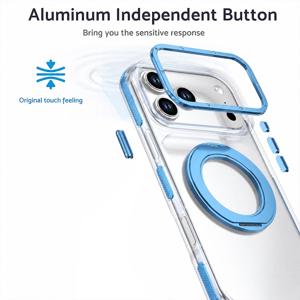 For iPhone 17 Pro Max Dual Color Clear 360 Degree Rotation Holder Magnetic Phone Case - Sky Blue - EDA009691602H