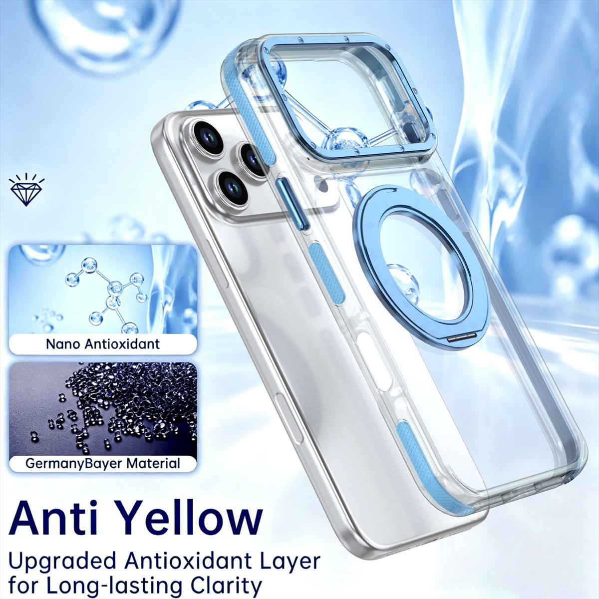 For iPhone 17 Pro Max Dual Color Clear 360 Degree Rotation Holder Magnetic Phone Case - Sky Blue - EDA009691602H