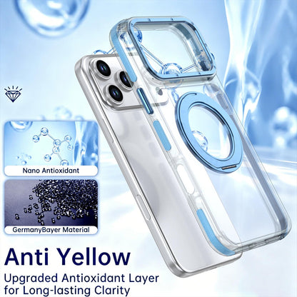 For iPhone 17 Pro Max Dual Color Clear 360 Degree Rotation Holder Magnetic Phone Case - Sky Blue - EDA009691602H
