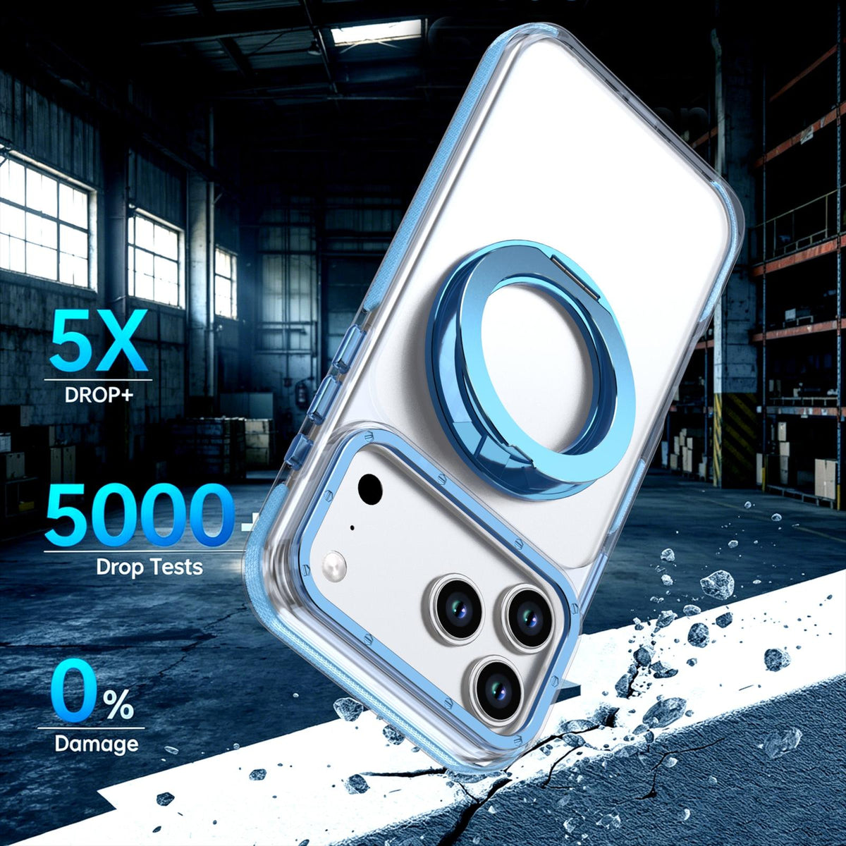 For iPhone 17 Pro Max Dual Color Clear 360 Degree Rotation Holder Magnetic Phone Case - Sky Blue - EDA009691602H