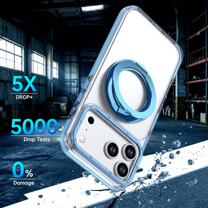For iPhone 17 Pro Max Dual Color Clear 360 Degree Rotation Holder Magnetic Phone Case - Sky Blue - EDA009691602H