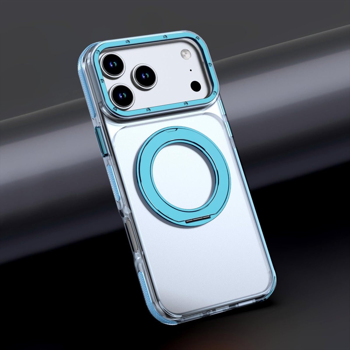 For iPhone 17 Pro Max Dual Color Clear 360 Degree Rotation Holder Magnetic Phone Case - Sky Blue - EDA009691602H