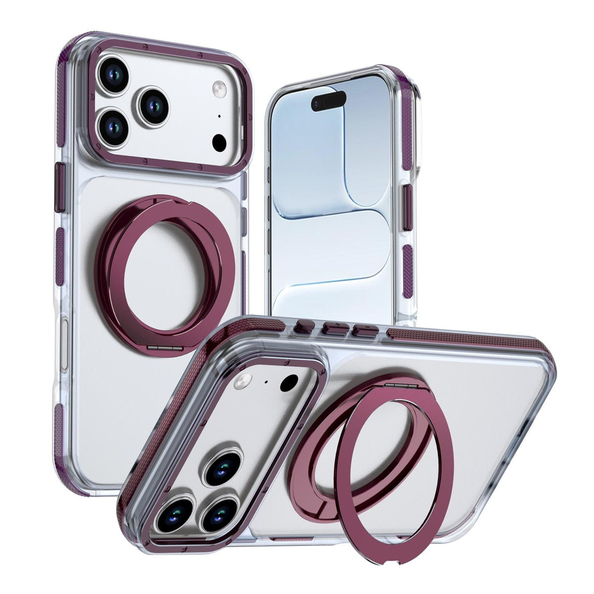 For iPhone 17 Pro Max Dual Color Clear 360 Degree Rotation Holder Magnetic Phone Case - Cherry Red - EDA009691602I