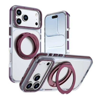 For iPhone 17 Pro Max Dual Color Clear 360 Degree Rotation Holder Magnetic Phone Case - Cherry Red - EDA009691602I