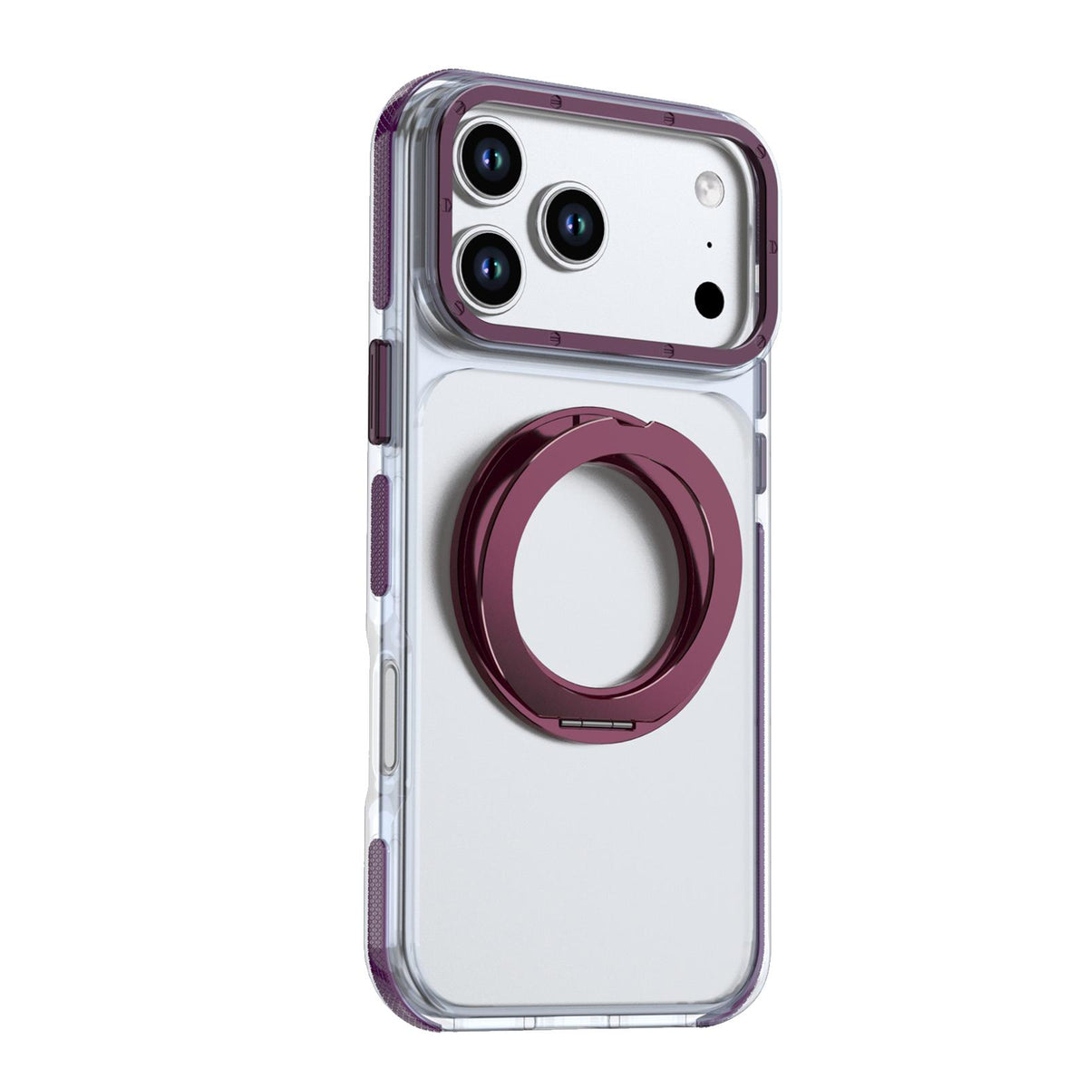 For iPhone 17 Pro Max Dual Color Clear 360 Degree Rotation Holder Magnetic Phone Case - Cherry Red - EDA009691602I
