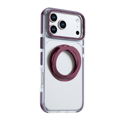 For iPhone 17 Pro Max Dual Color Clear 360 Degree Rotation Holder Magnetic Phone Case - Cherry Red - EDA009691602I