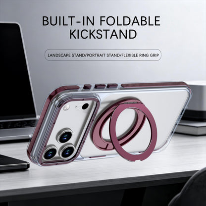 For iPhone 17 Pro Max Dual Color Clear 360 Degree Rotation Holder Magnetic Phone Case - Cherry Red - EDA009691602I