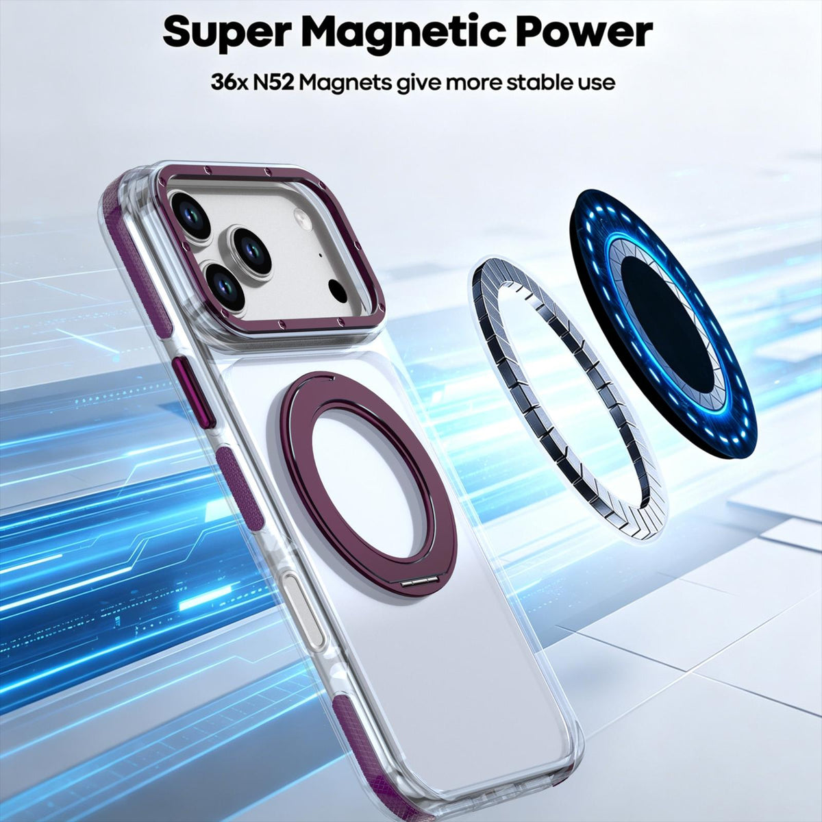For iPhone 17 Pro Max Dual Color Clear 360 Degree Rotation Holder Magnetic Phone Case - Cherry Red - EDA009691602I