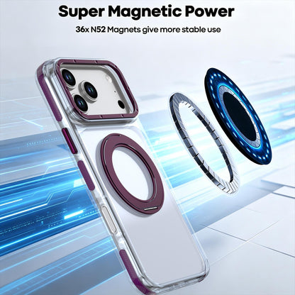For iPhone 17 Pro Max Dual Color Clear 360 Degree Rotation Holder Magnetic Phone Case - Cherry Red - EDA009691602I