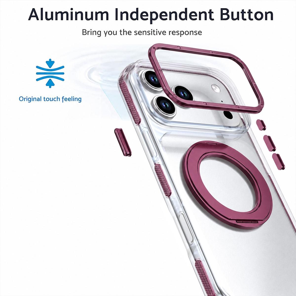 For iPhone 17 Pro Max Dual Color Clear 360 Degree Rotation Holder Magnetic Phone Case - Cherry Red - EDA009691602I
