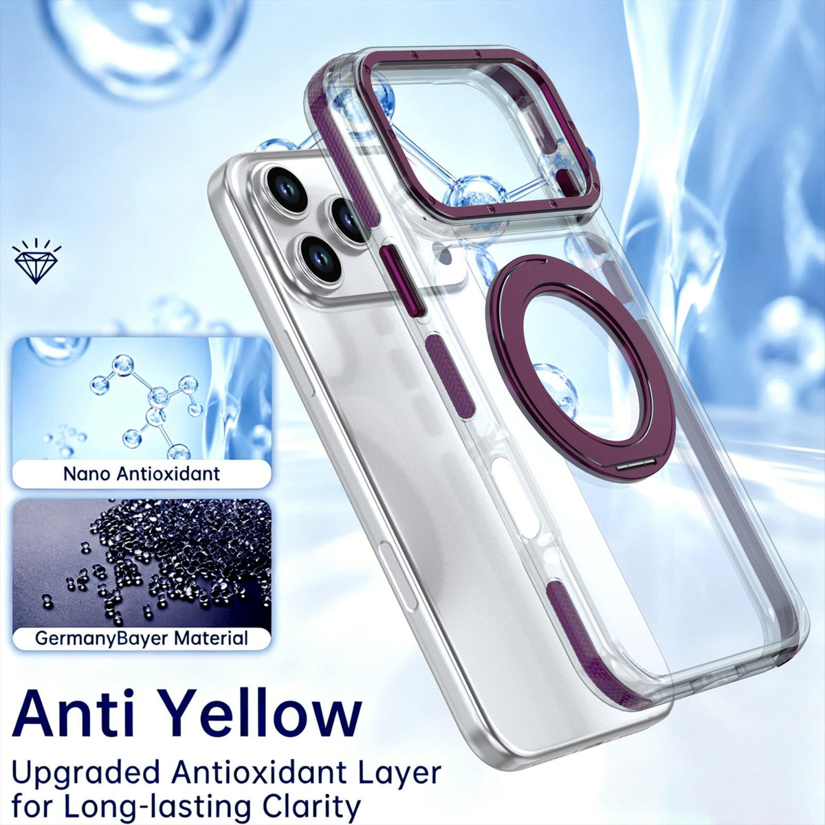For iPhone 17 Pro Max Dual Color Clear 360 Degree Rotation Holder Magnetic Phone Case - Cherry Red - EDA009691602I
