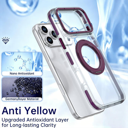 For iPhone 17 Pro Max Dual Color Clear 360 Degree Rotation Holder Magnetic Phone Case - Cherry Red - EDA009691602I
