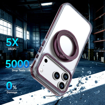 For iPhone 17 Pro Max Dual Color Clear 360 Degree Rotation Holder Magnetic Phone Case - Cherry Red - EDA009691602I