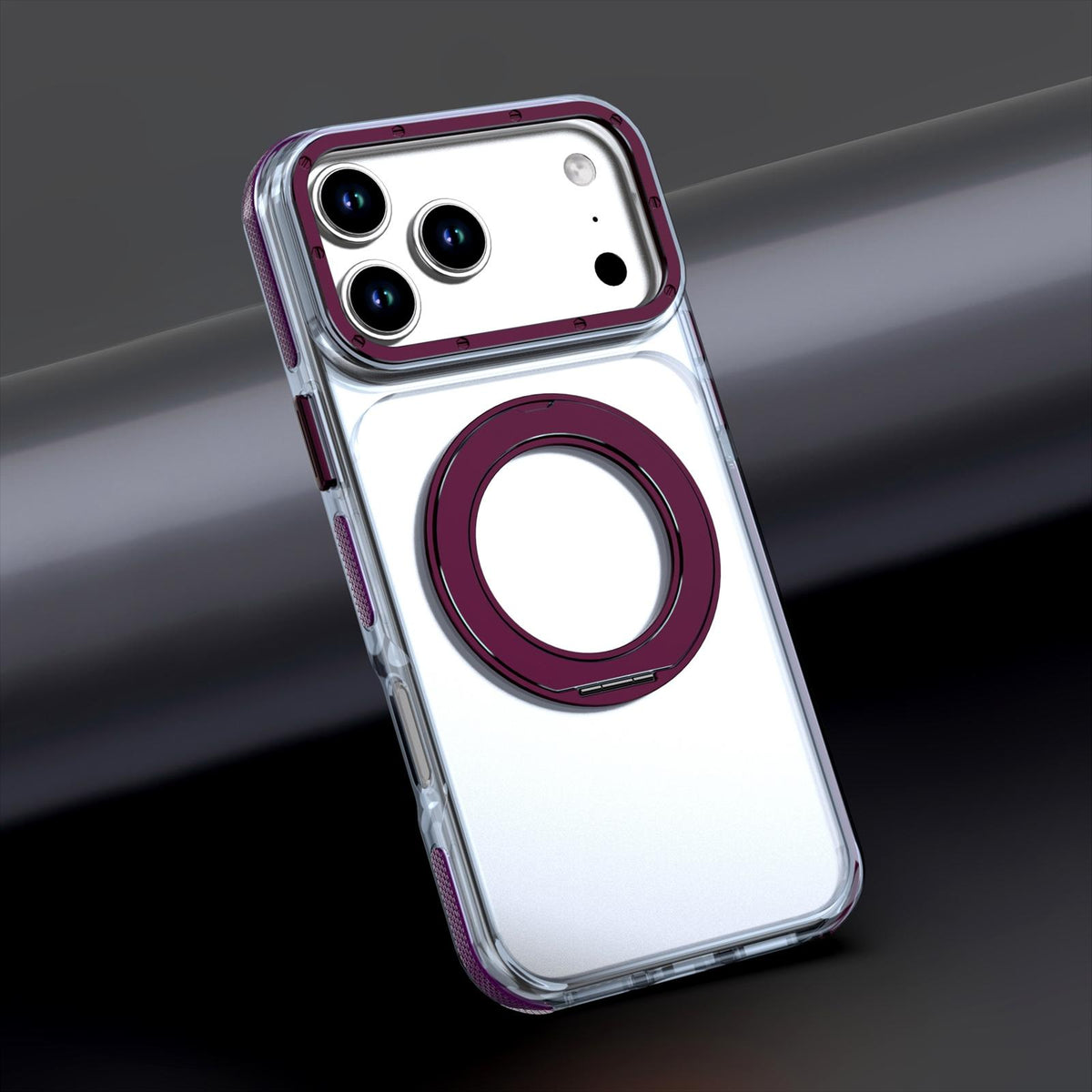 For iPhone 17 Pro Max Dual Color Clear 360 Degree Rotation Holder Magnetic Phone Case - Cherry Red - EDA009691602I