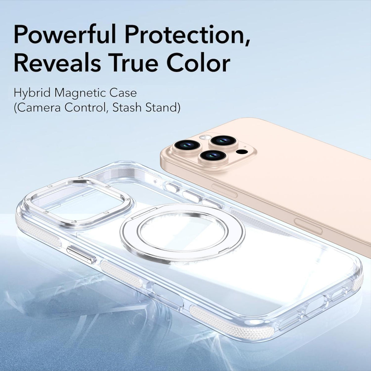 For iPhone 16 Pro Max Dual Color Clear 360 Degree Rotation Holder Magnetic Phone Case - White - EDA009691605A
