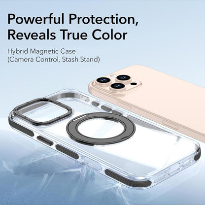 For iPhone 16 Pro Max Dual Color Clear 360 Degree Rotation Holder Magnetic Phone Case - Black - EDA009691605C
