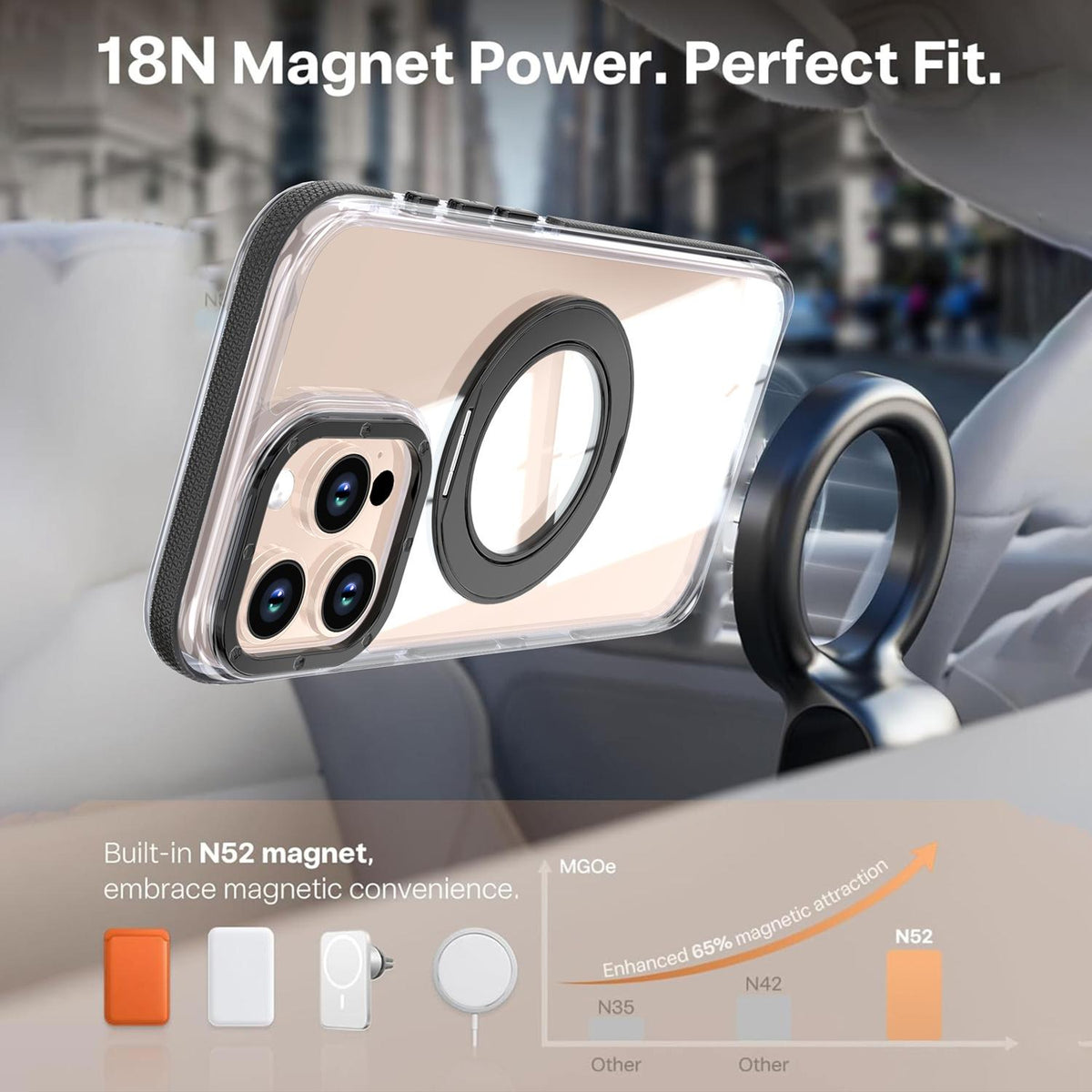 For iPhone 16 Pro Max Dual Color Clear 360 Degree Rotation Holder Magnetic Phone Case - Black - EDA009691605C