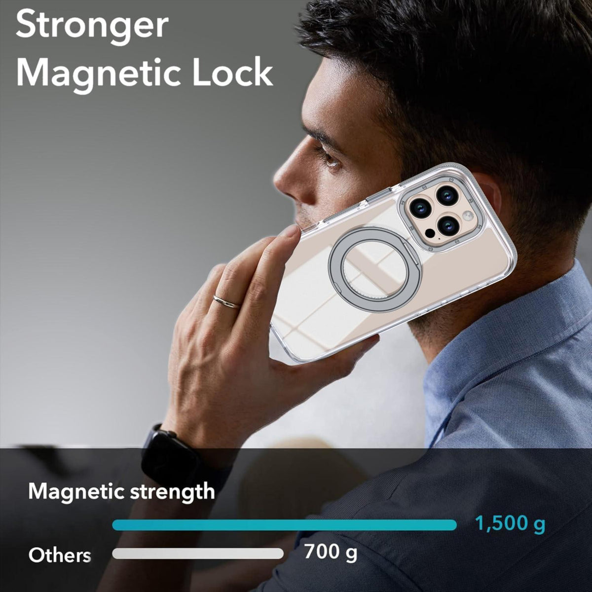 For iPhone 16 Pro Max Dual Color Clear 360 Degree Rotation Holder Magnetic Phone Case - Grey - EDA009691605D