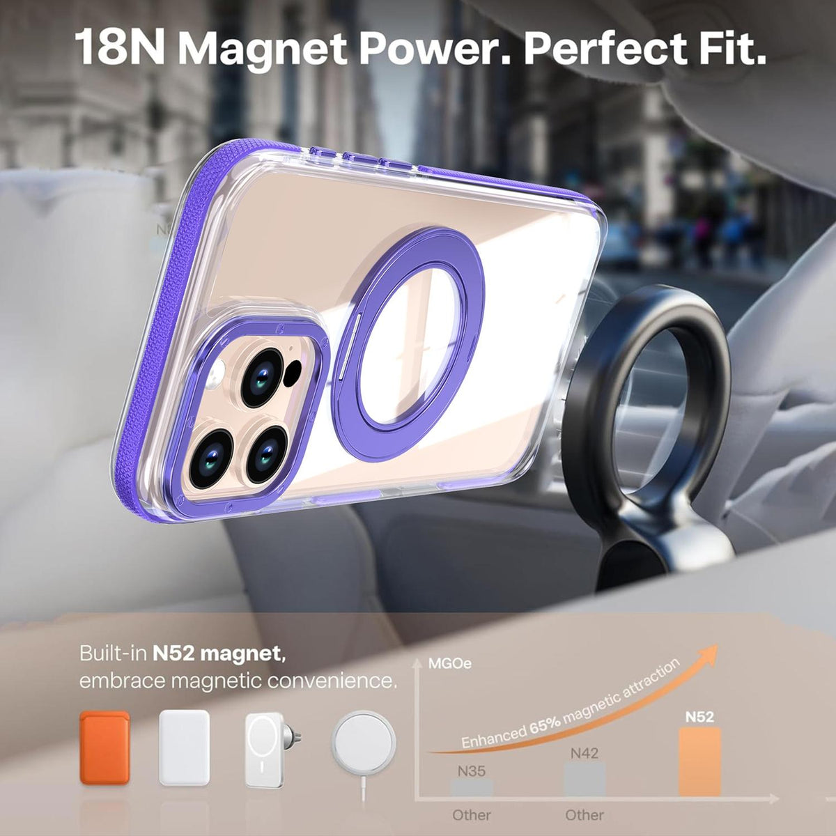 For iPhone 16 Pro Max Dual Color Clear 360 Degree Rotation Holder Magnetic Phone Case - Purple - EDA009691605E