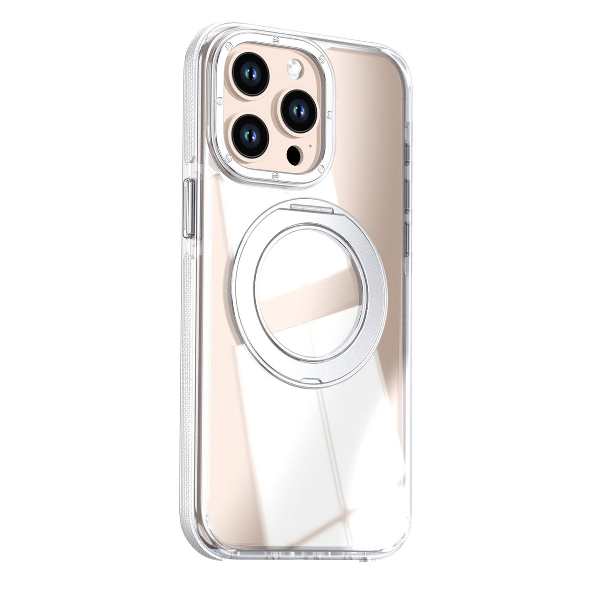 For iPhone 15 Pro Max Dual Color Clear 360 Degree Rotation Holder Magnetic Phone Case - White - EDA009691609A