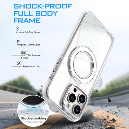For iPhone 15 Pro Max Dual Color Clear 360 Degree Rotation Holder Magnetic Phone Case - White - EDA009691609A