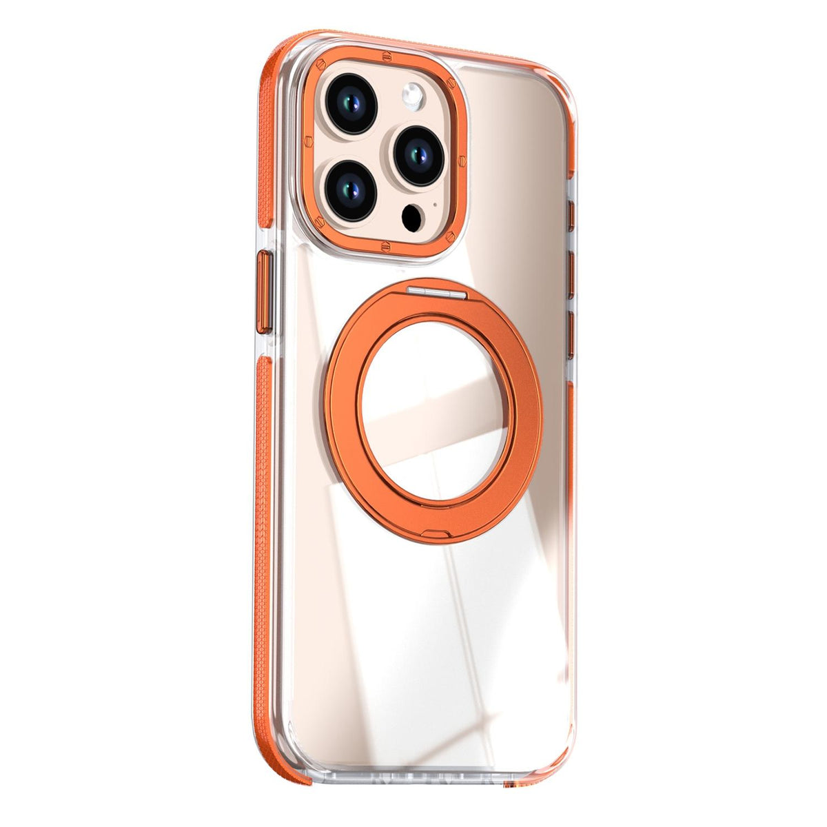 For iPhone 15 Pro Max Dual Color Clear 360 Degree Rotation Holder Magnetic Phone Case - Orange - EDA009691609B