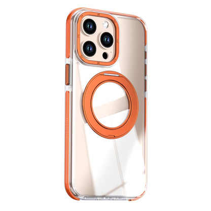 For iPhone 15 Pro Max Dual Color Clear 360 Degree Rotation Holder Magnetic Phone Case - Orange - EDA009691609B