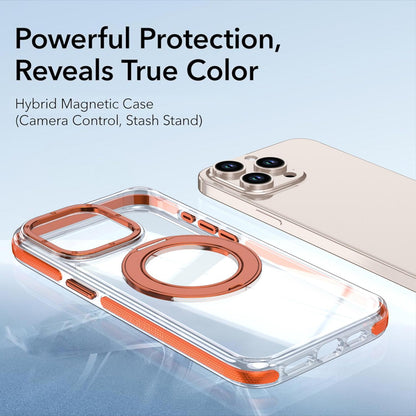 For iPhone 15 Pro Max Dual Color Clear 360 Degree Rotation Holder Magnetic Phone Case - Orange - EDA009691609B