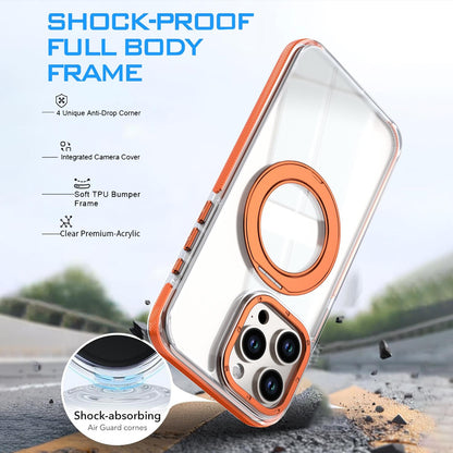For iPhone 15 Pro Max Dual Color Clear 360 Degree Rotation Holder Magnetic Phone Case - Orange - EDA009691609B
