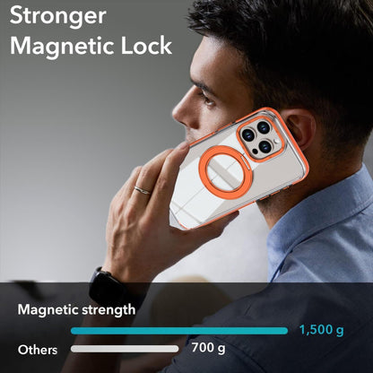 For iPhone 15 Pro Max Dual Color Clear 360 Degree Rotation Holder Magnetic Phone Case - Orange - EDA009691609B
