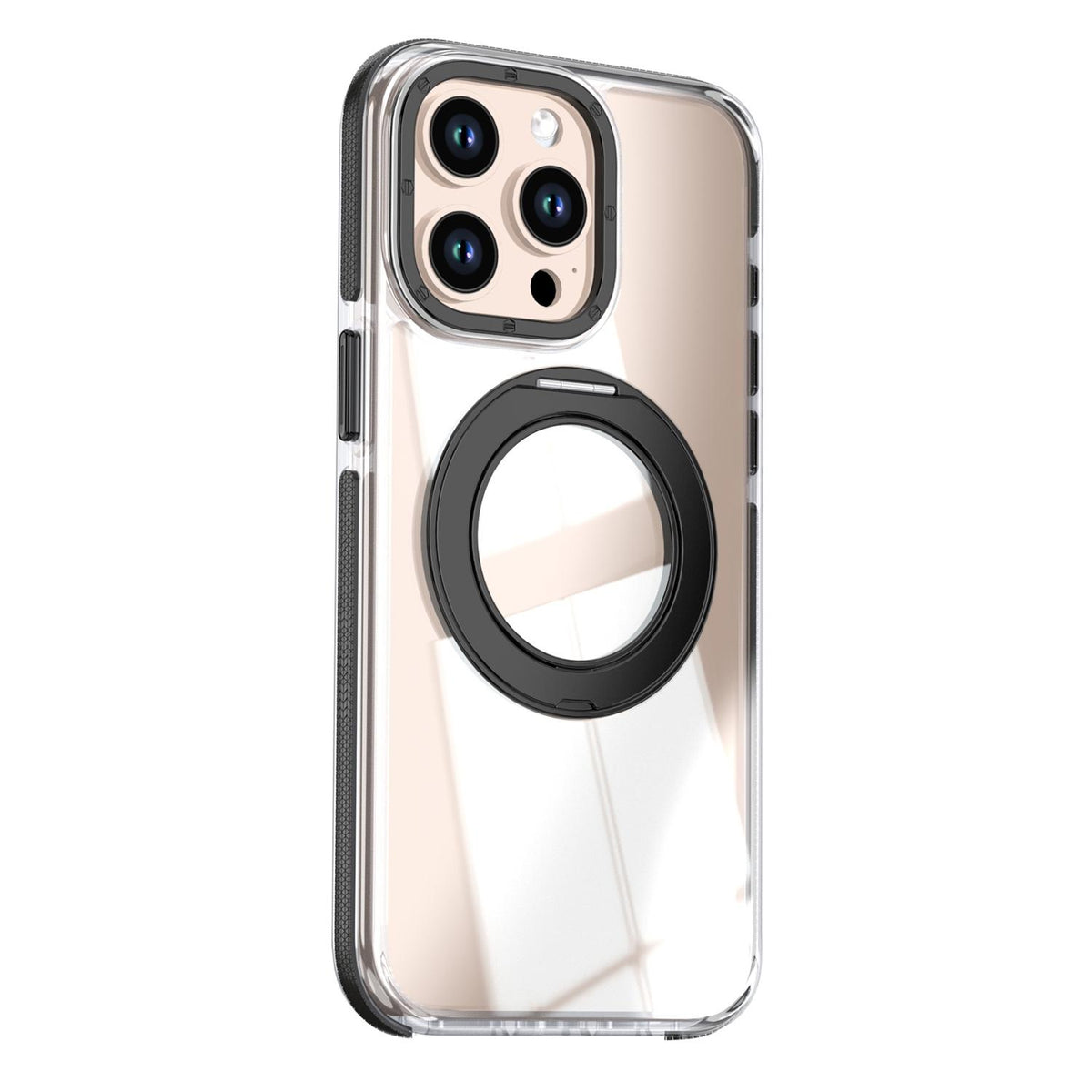 For iPhone 15 Pro Max Dual Color Clear 360 Degree Rotation Holder Magnetic Phone Case - Black - EDA009691609C