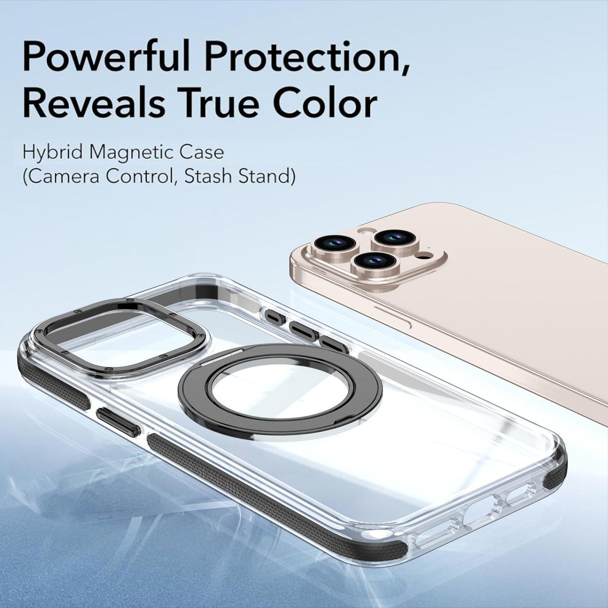 For iPhone 15 Pro Max Dual Color Clear 360 Degree Rotation Holder Magnetic Phone Case - Black - EDA009691609C