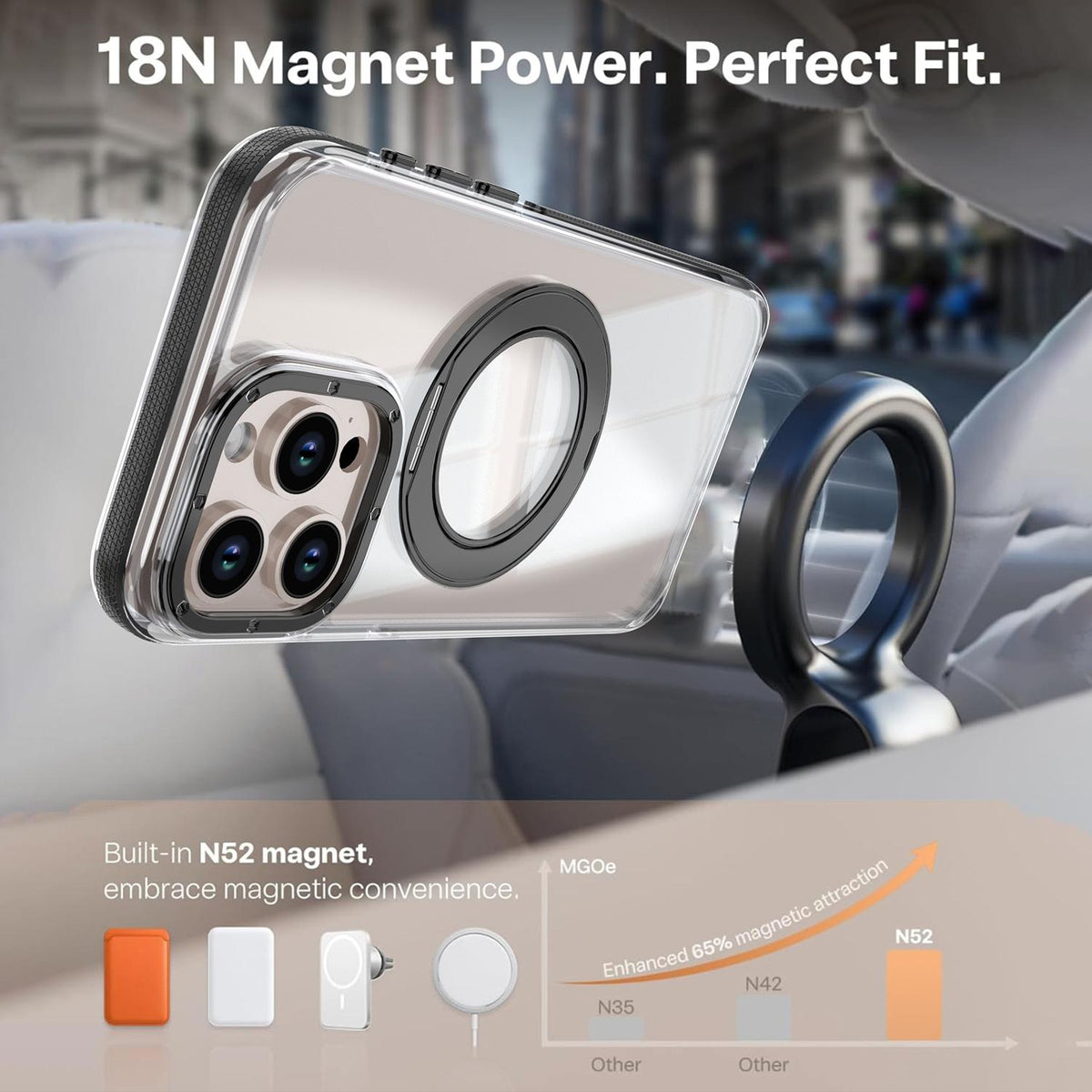 For iPhone 15 Pro Max Dual Color Clear 360 Degree Rotation Holder Magnetic Phone Case - Black - EDA009691609C