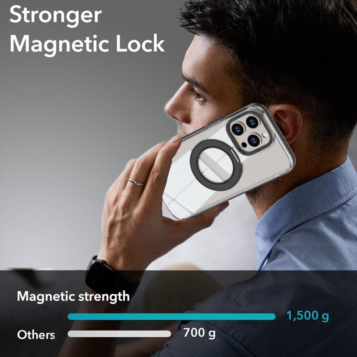 For iPhone 15 Pro Max Dual Color Clear 360 Degree Rotation Holder Magnetic Phone Case - Black - EDA009691609C