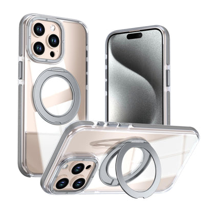 For iPhone 15 Pro Max Dual Color Clear 360 Degree Rotation Holder Magnetic Phone Case - Grey - EDA009691609D