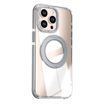 For iPhone 15 Pro Max Dual Color Clear 360 Degree Rotation Holder Magnetic Phone Case - Grey - EDA009691609D