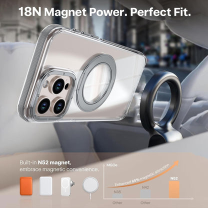 For iPhone 15 Pro Max Dual Color Clear 360 Degree Rotation Holder Magnetic Phone Case - Grey - EDA009691609D