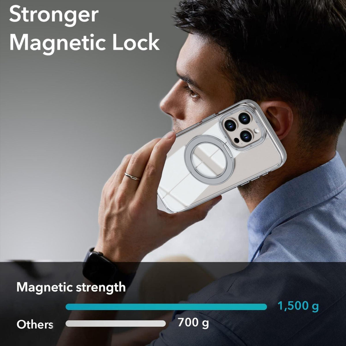 For iPhone 15 Pro Max Dual Color Clear 360 Degree Rotation Holder Magnetic Phone Case - Grey - EDA009691609D