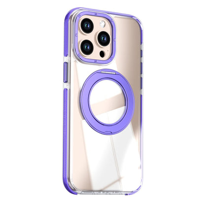 For iPhone 15 Pro Max Dual Color Clear 360 Degree Rotation Holder Magnetic Phone Case - Purple - EDA009691609E
