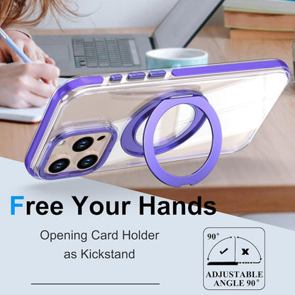 For iPhone 15 Pro Max Dual Color Clear 360 Degree Rotation Holder Magnetic Phone Case - Purple - EDA009691609E